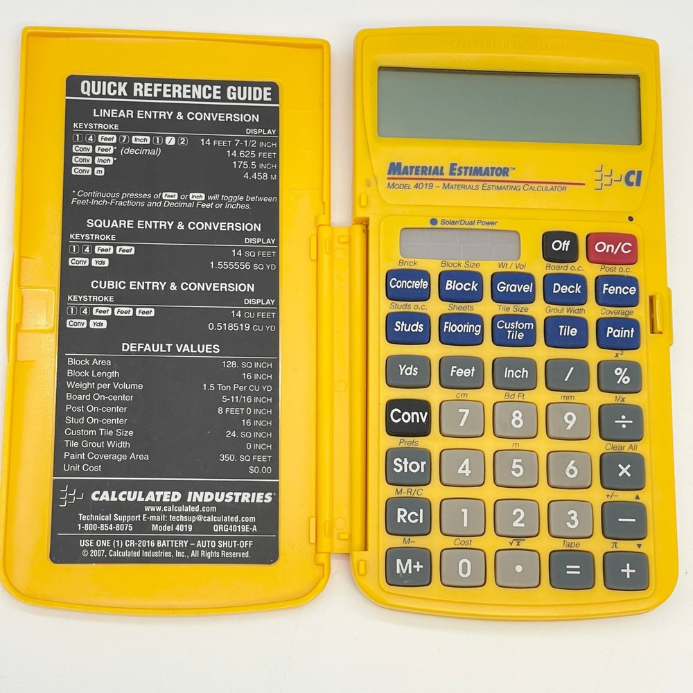 Calculated Industries Material Estimator Calculator Model 4019 Yellow Contractor - Picture 2 of 12